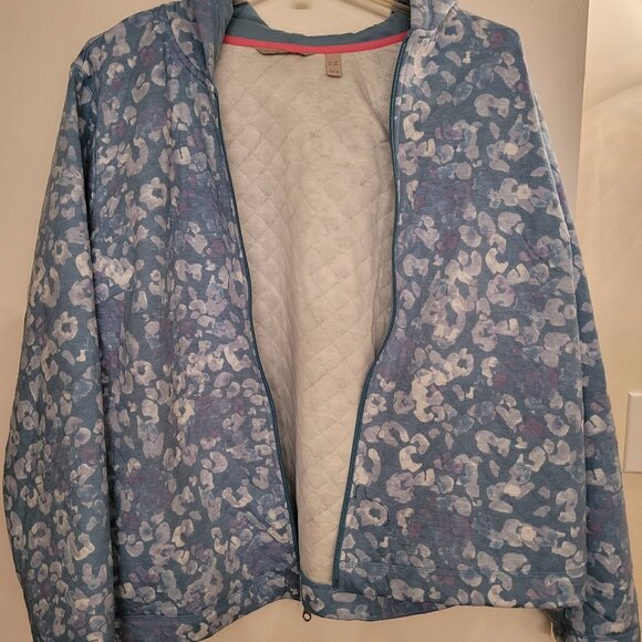 Isaac Mizrahi Womens White Blue Printed Long Sleeve Full Zip Hoodie Size 3X - Picture 1 of 4